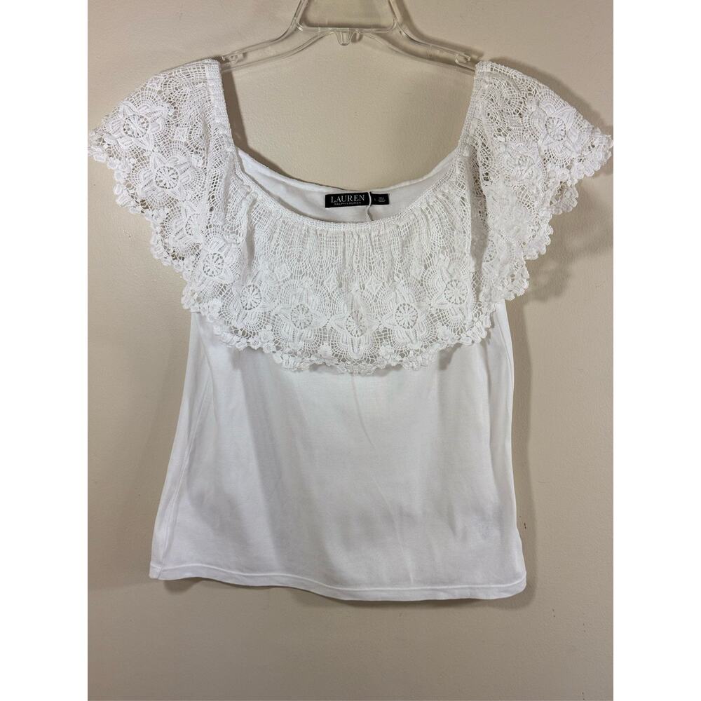 Crochet Lace Off Shoulder Top Womens M Ralph Lauren White